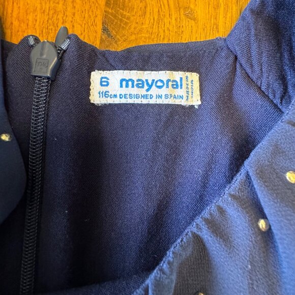 MAYORAL Ruffled Shorts Romper Girls 6 Navy Blue Gold Dot Playsuit Chiffon Jumper - Picture 7 of 9